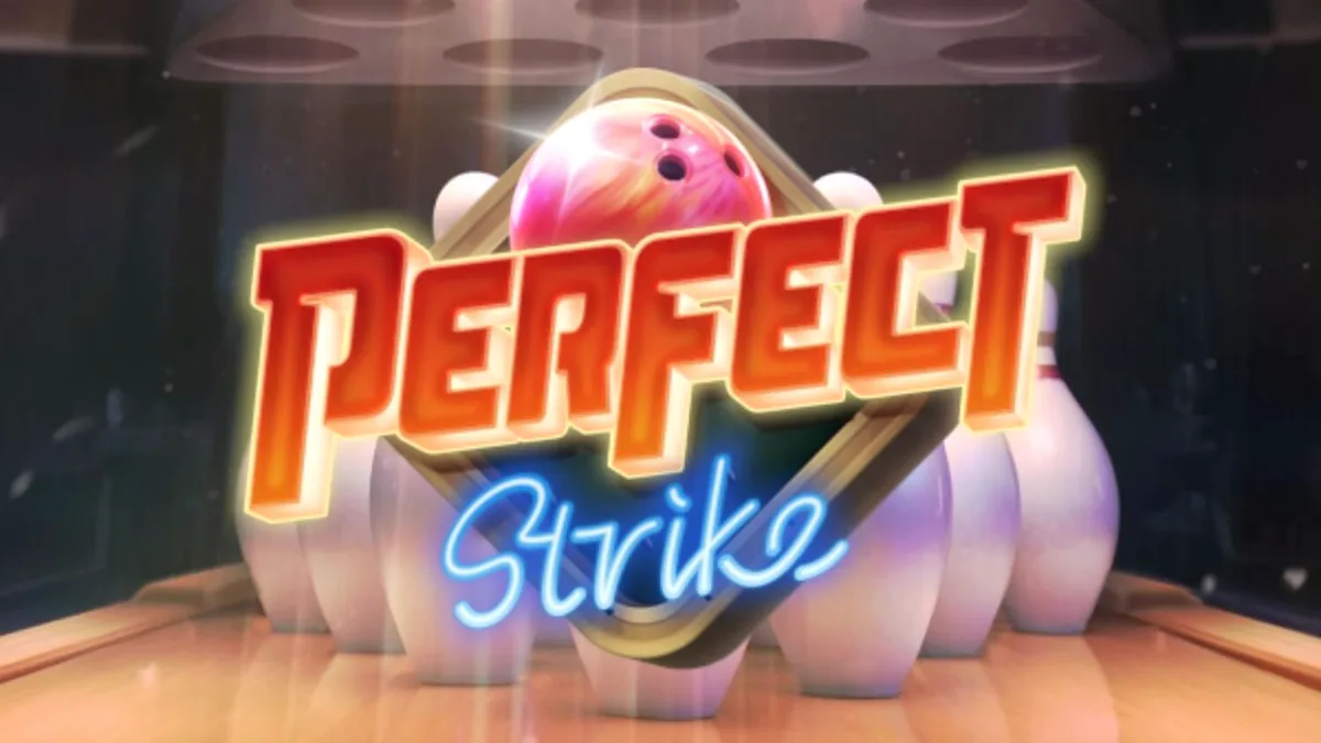 Tampilan visual slot Perfect Strike dengan tema bowling neon
