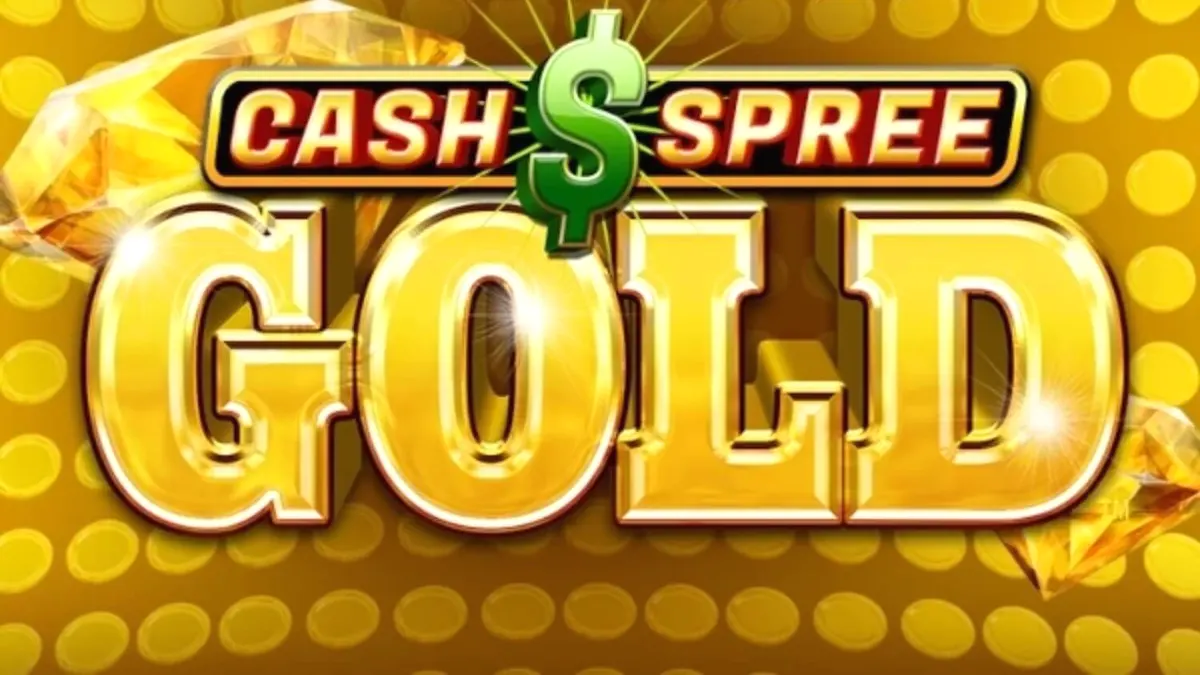 Tampilan visual slot Cash Spree Gold dengan simbol emas dan permata yang berkilau